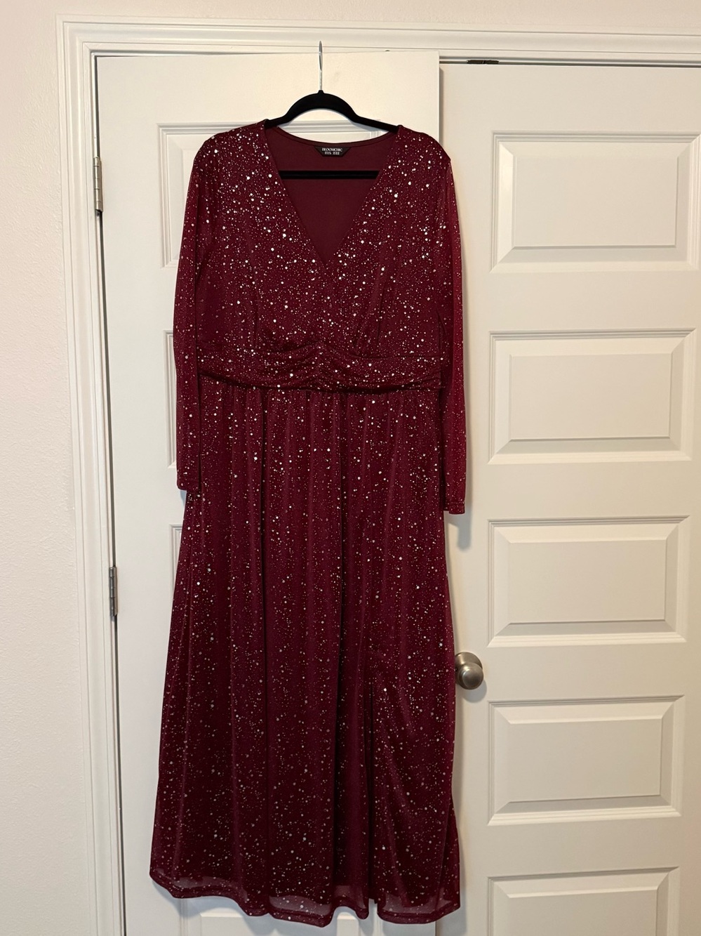BloomChic Burgundy Sparkle Long Sleeve Wrap Dress